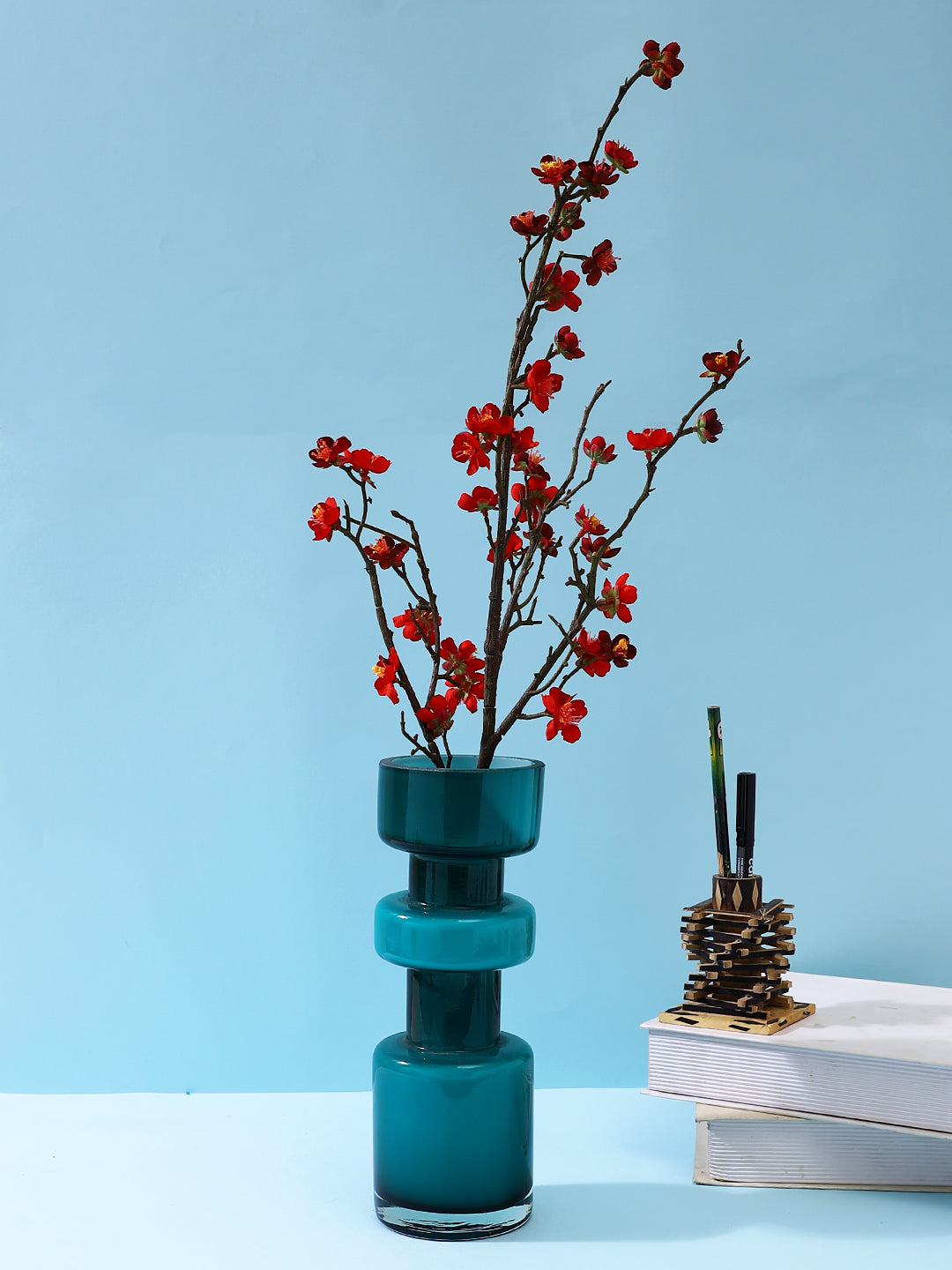 Red 2 Pieces Cherry Blossom Artificial Flowers With Pot