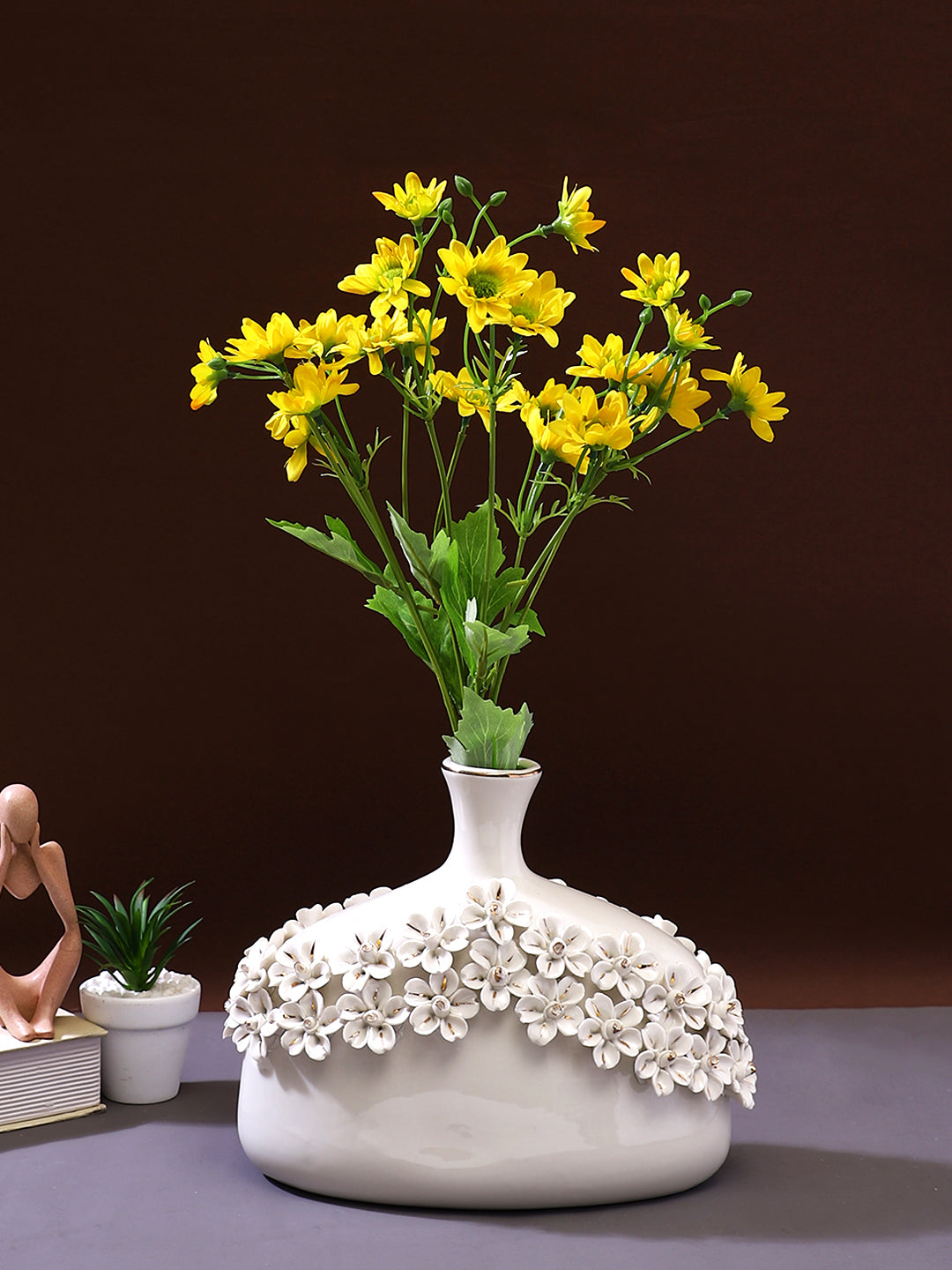 Yellow & Green 2 Pieces Daisy Blooms Artificial Flower