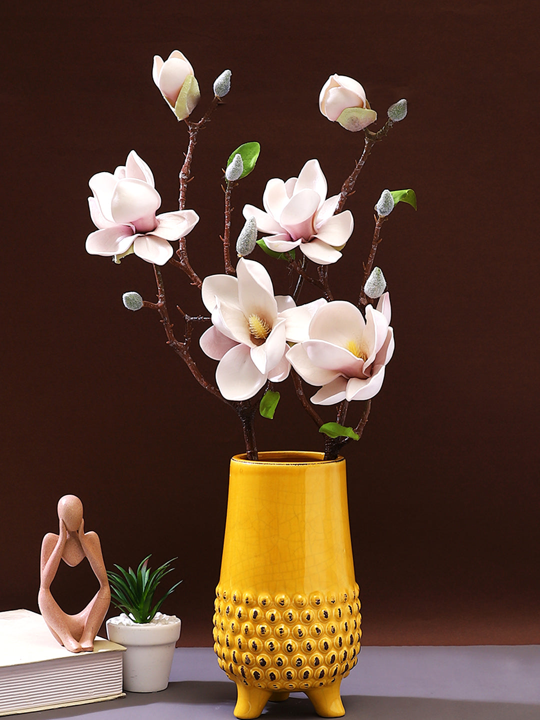 Pink And White 2 Pieces Magnolia Blossom Artificial Flowers With Pot