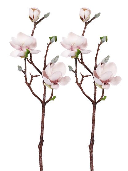 Pink And White 2 Pieces Magnolia Blossom Artificial Flowers With Pot