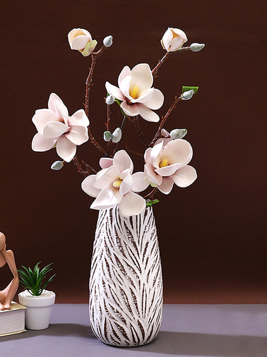 Pink And White 2 Pieces Magnolia Blossom Artificial Flowers With Pot