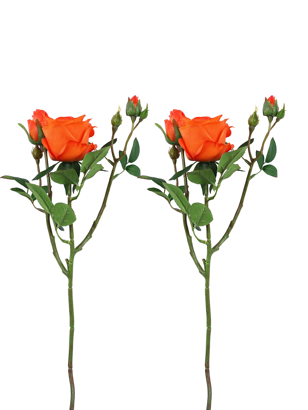 Orange And Green 2 Pieces Rose Artificial Flower