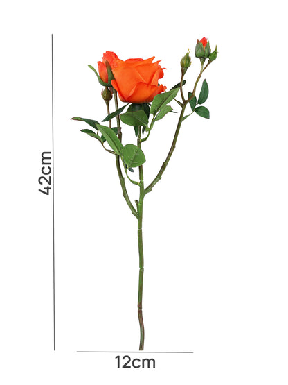 Orange And Green 2 Pieces Rose Artificial Flower