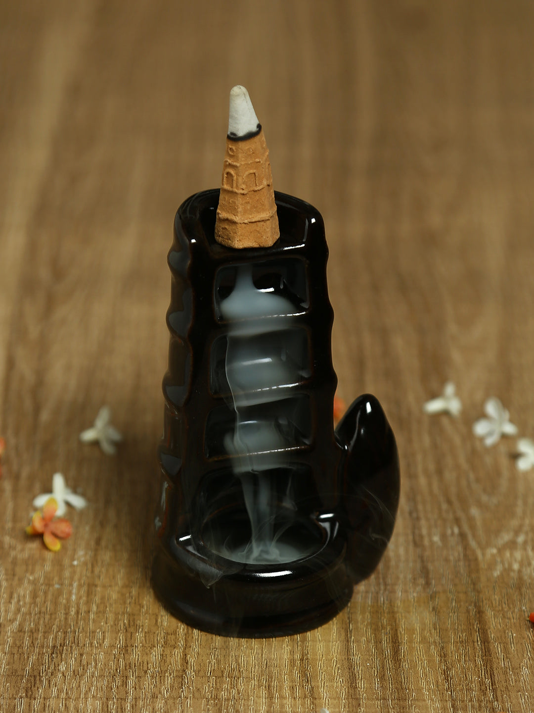 Black Resin Smoke Fountain with Backflow Incense Cone