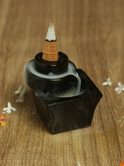 Black Resin Smoke Fountain with Backflow Incense Cone