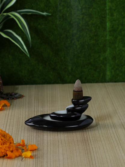 Black Resin Smoke Fountain with Backflow Incense Cone