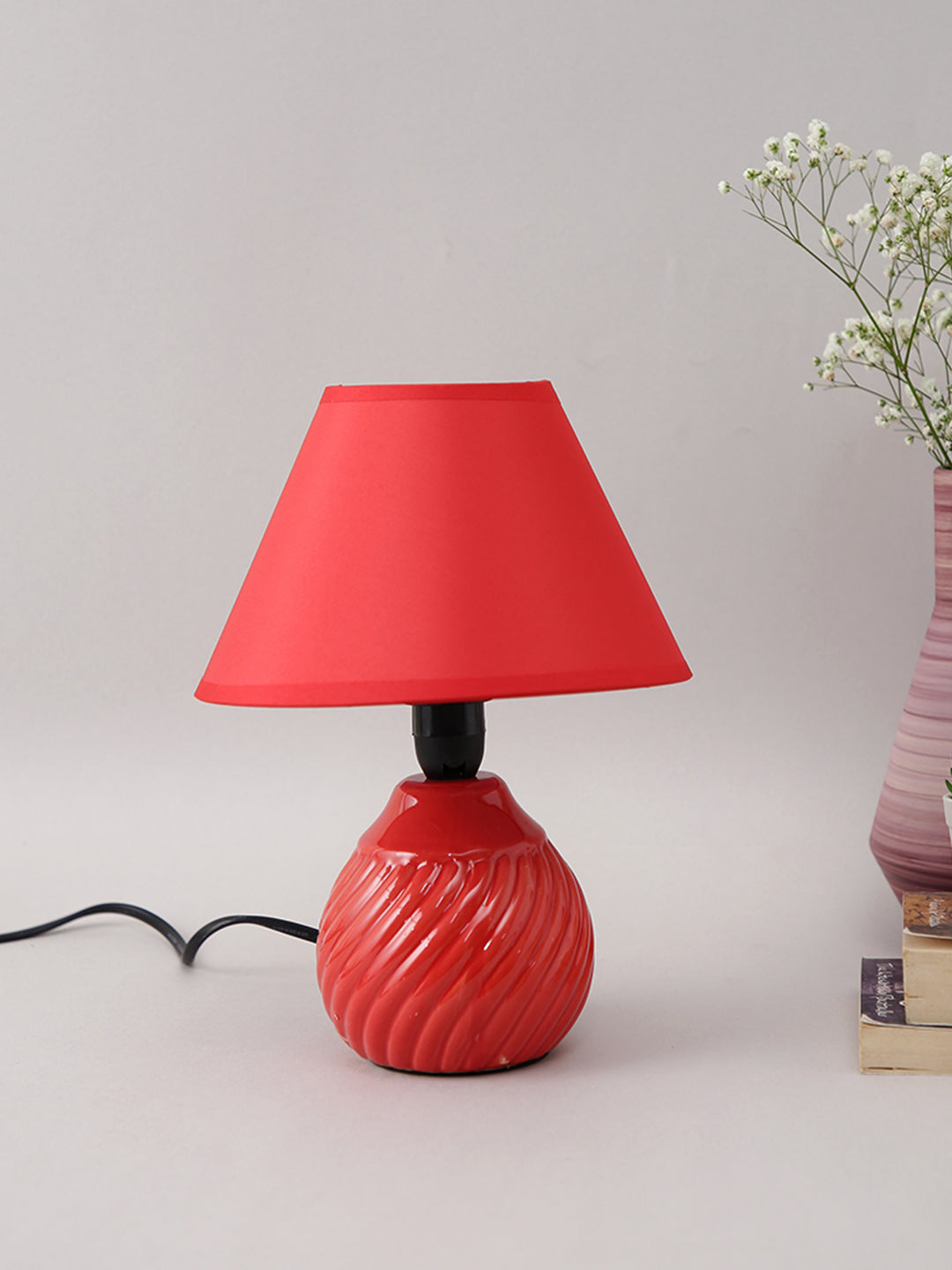 Vintage Style Polished Ceramic Round Red Table Lamp