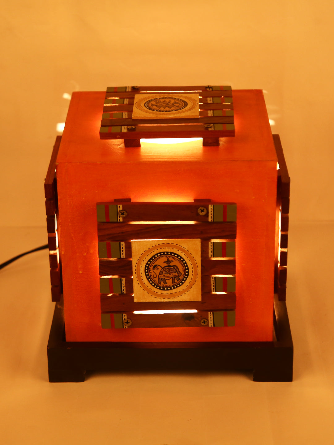 Square Ethnic Wooden Lamp