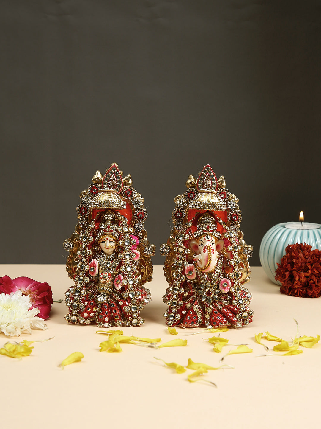 Laxmi Ganesha Idol with Stone Embellishment