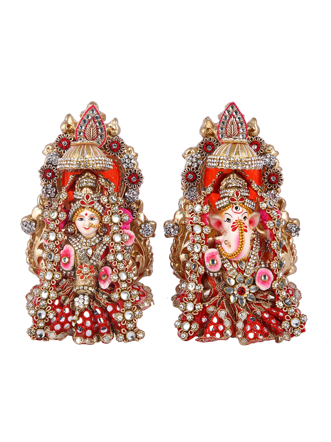 Laxmi Ganesha Idol with Stone Embellishment