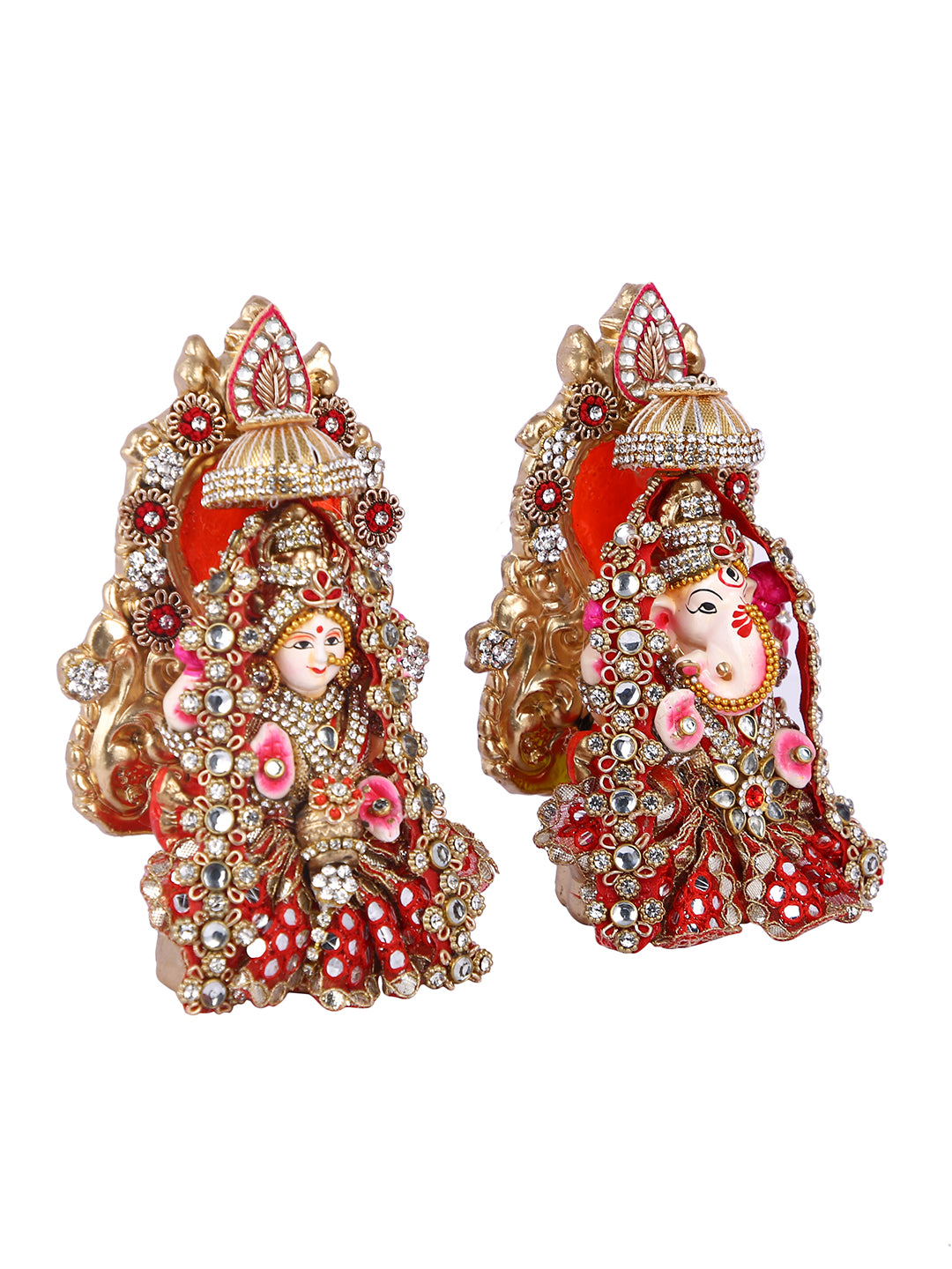 Laxmi Ganesha Idol with Stone Embellishment