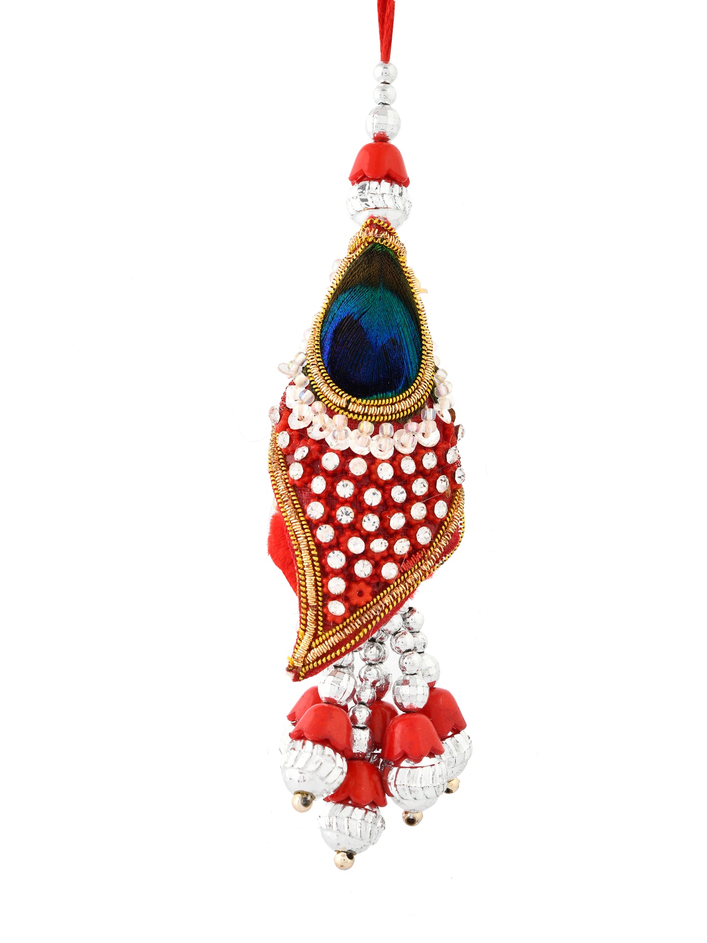 Red & Green Peacock Feather Style Lumba Rakhi