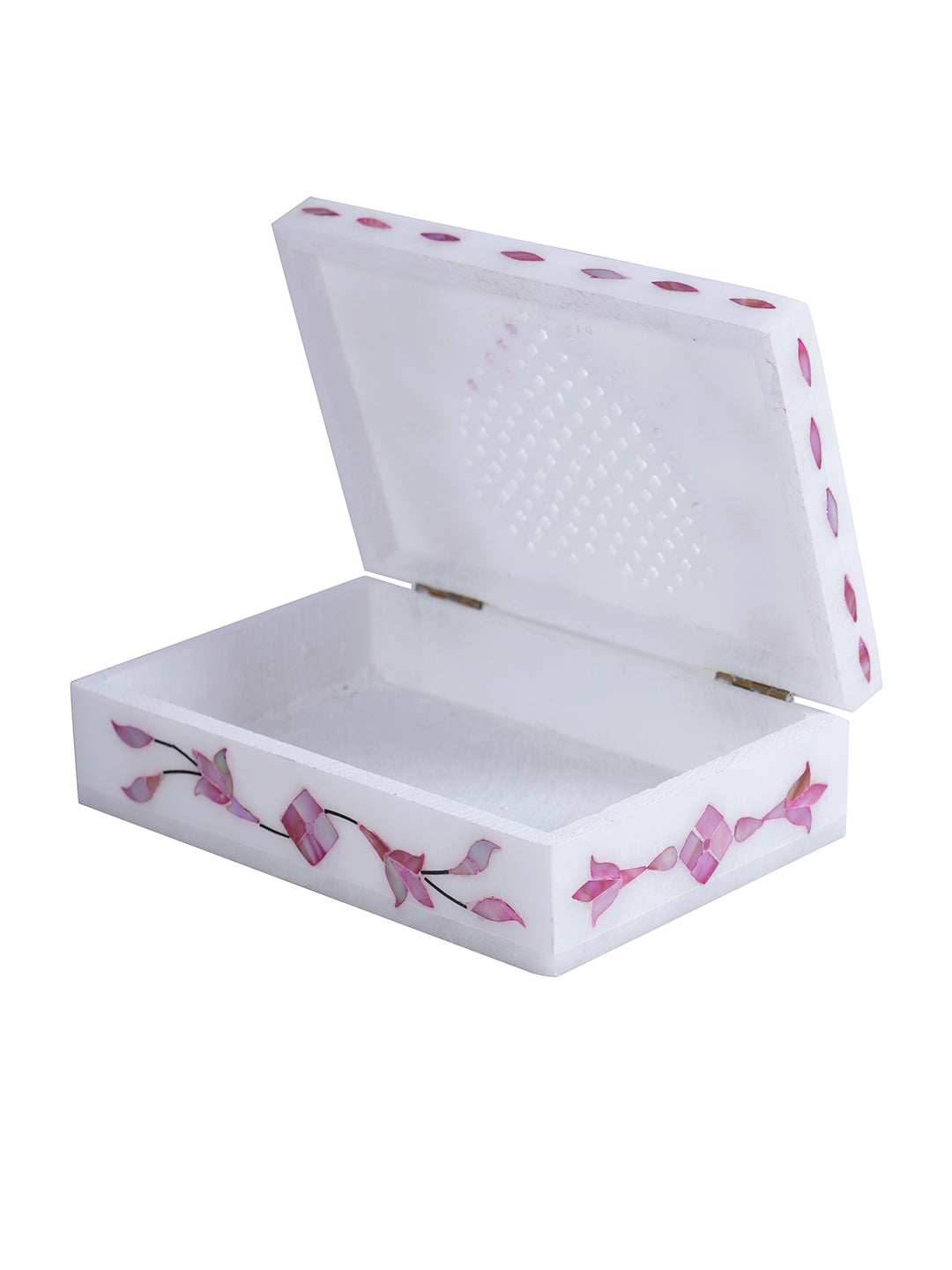 Heart Shape Jali Pattern Marble Jewelry Box with Inlay stone work