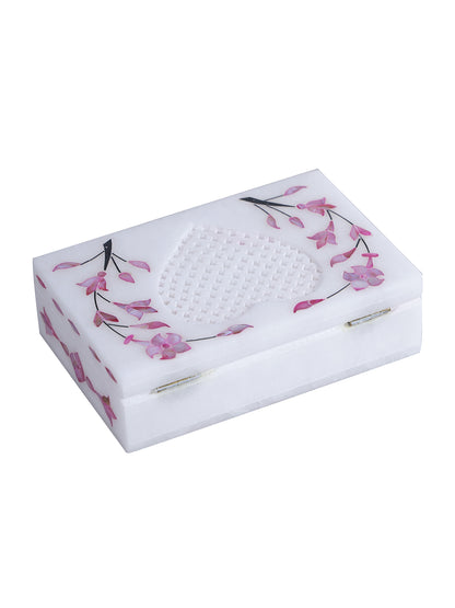 Heart Shape Jali Pattern Marble Jewelry Box with Inlay stone work