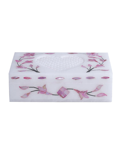 Heart Shape Jali Pattern Marble Jewelry Box with Inlay stone work