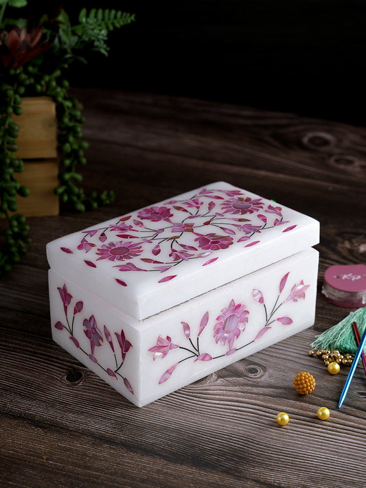 Floral Marquetry Inlay Marble Multiusage Box