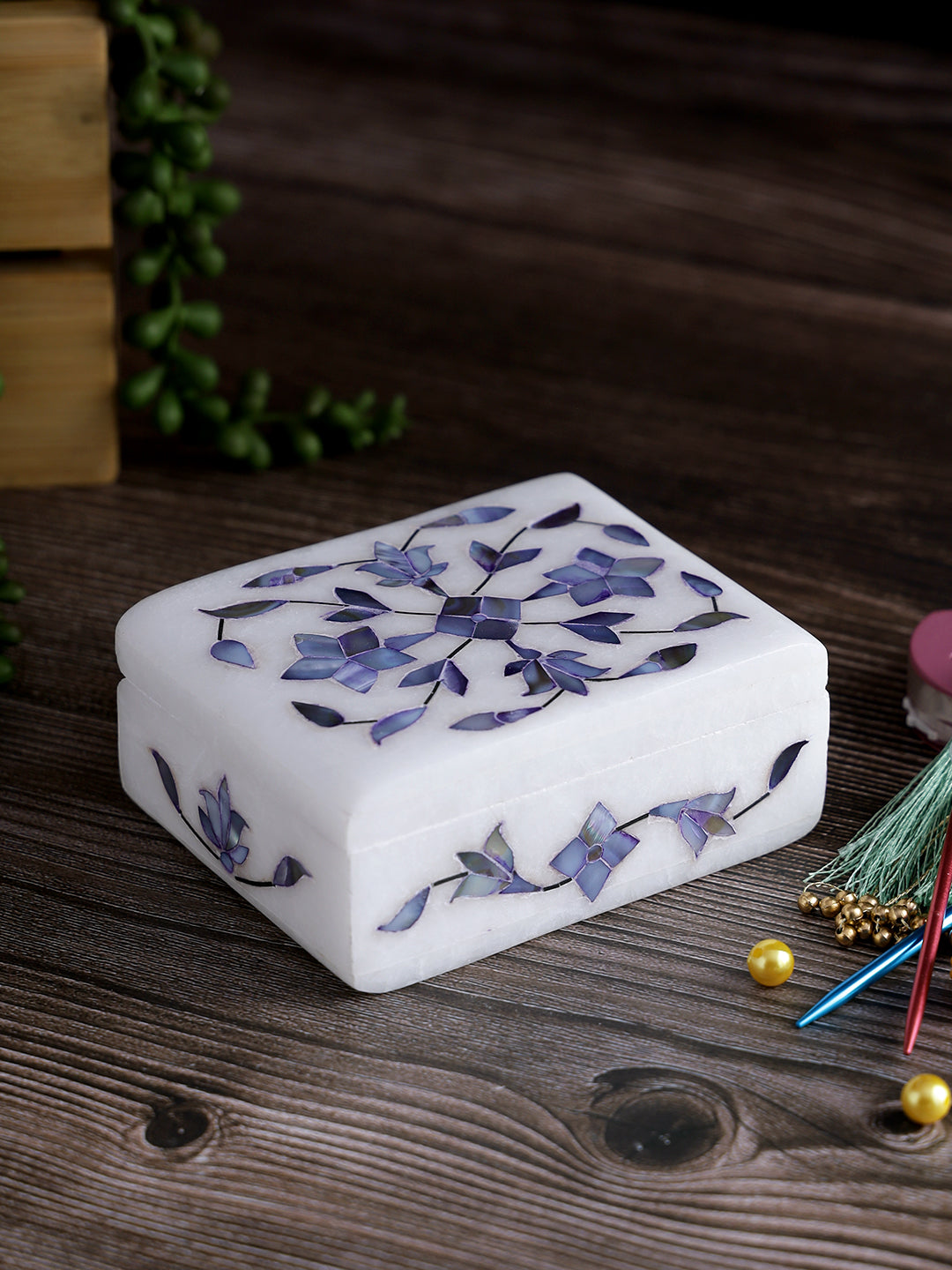 Marquetry Inlay Floral Jewelry Box