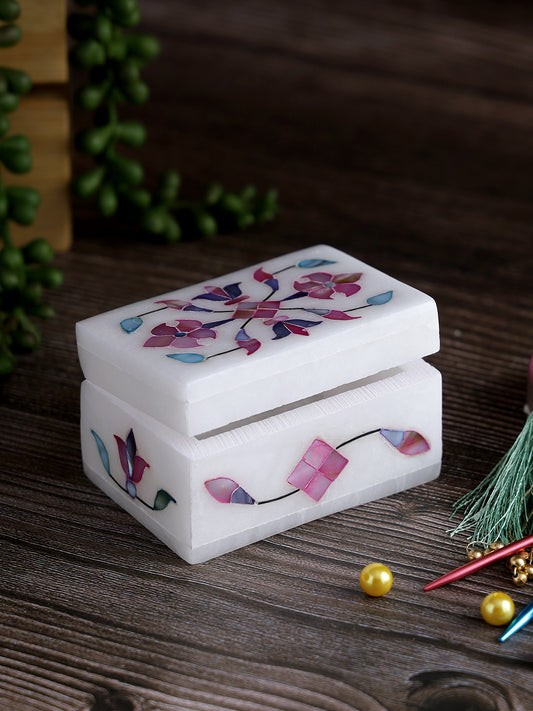 Lazuli Floral Marquetry Inlay Marble Jewelry Box