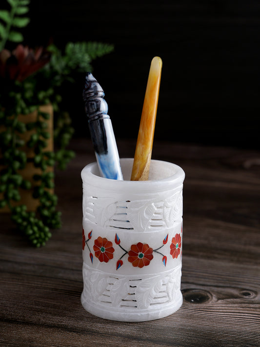 Cutwork Marble Pen stand with Inlay work