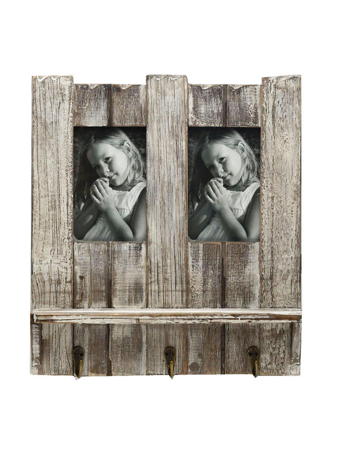 Natural Look Wooden Photo frame with Key Hooks