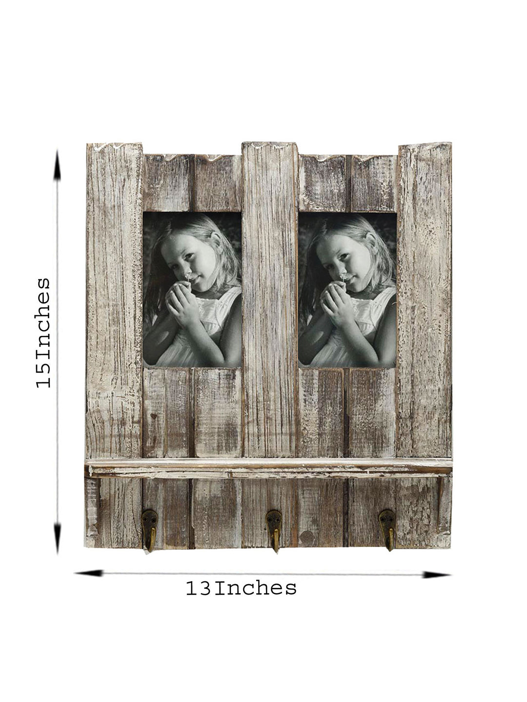 Natural Look Wooden Photo frame with Key Hooks