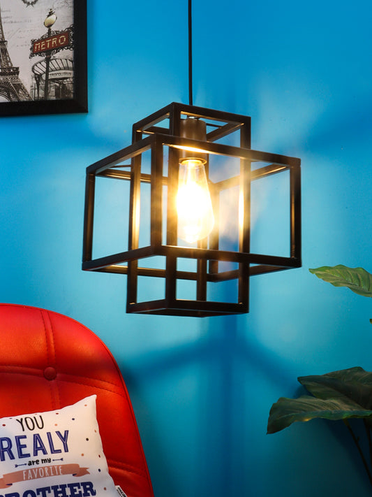 Cuboidal Cage Ceiling Lamp in Black