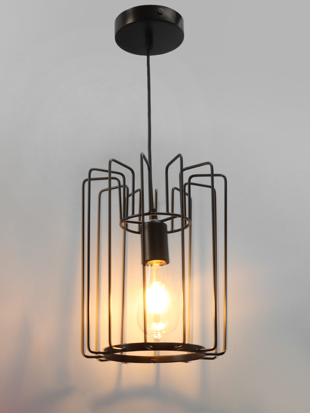 Vertical Cage Pendant Lamp in Black