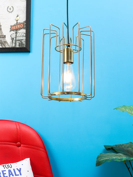 Vertical Cage Pendant Lamp in Golden