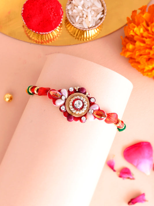 Gold & Pink Beaded Single Rakhi