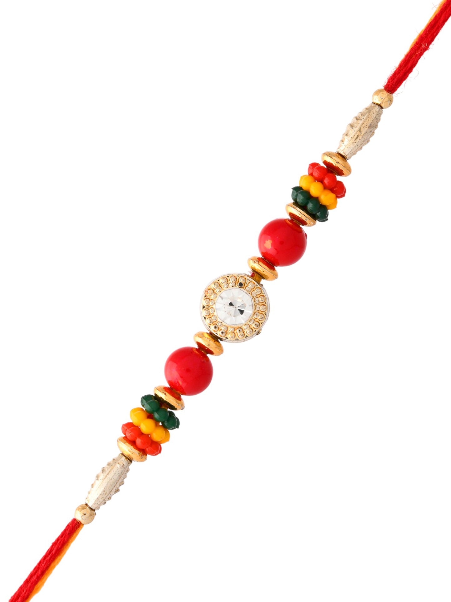 Floral Motif & Beads Studded Mauli Thread Rakhi