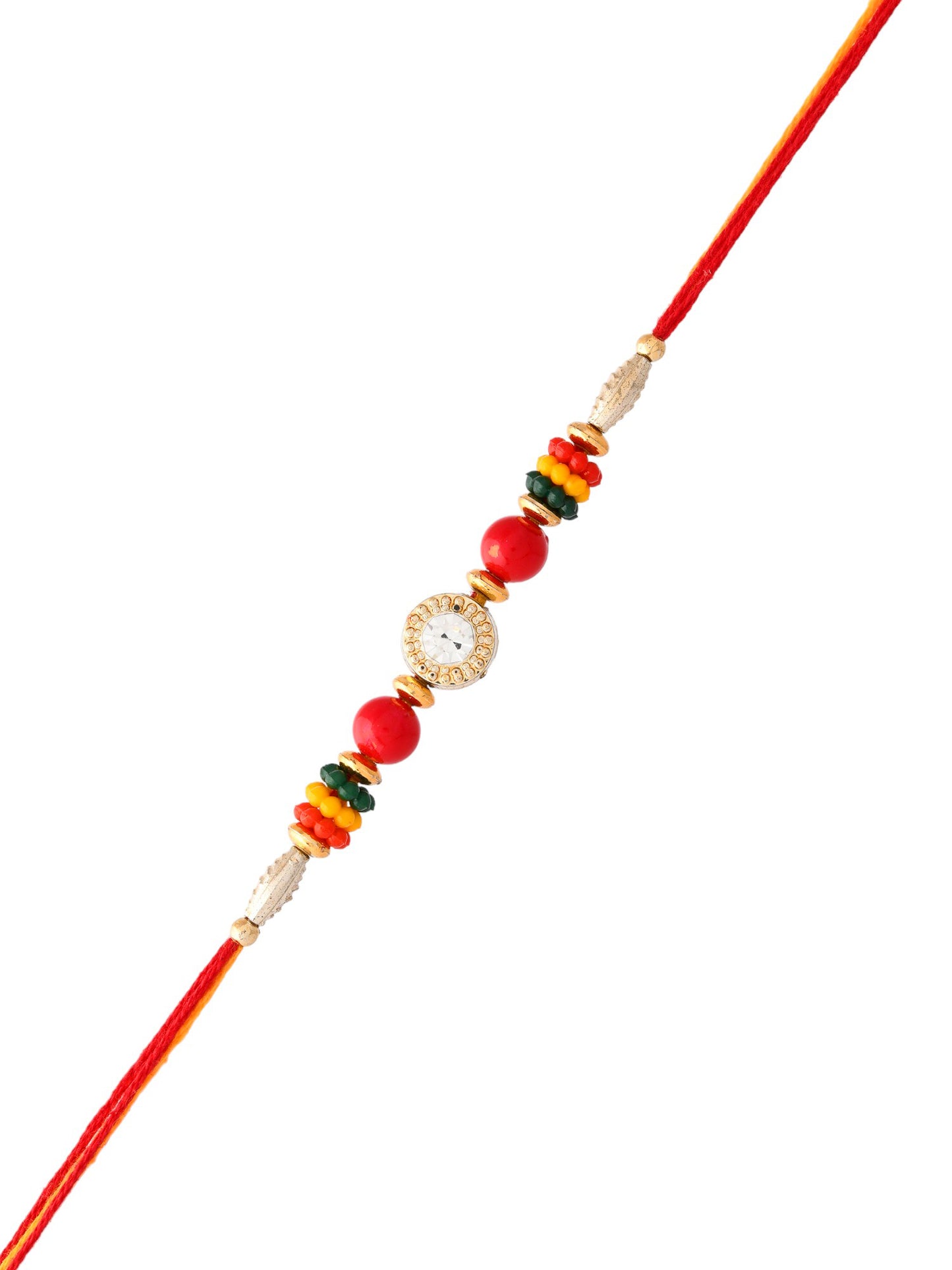 Floral Motif & Beads Studded Mauli Thread Rakhi