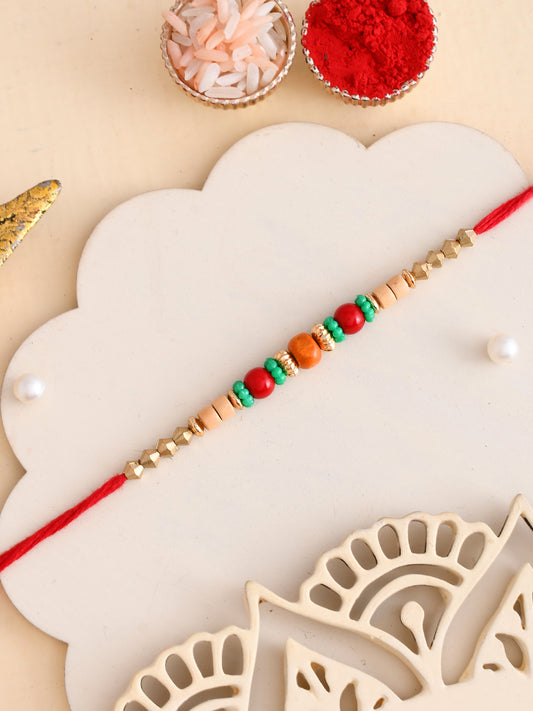 Multicolor Circular Beads Studded Thread Rakhi