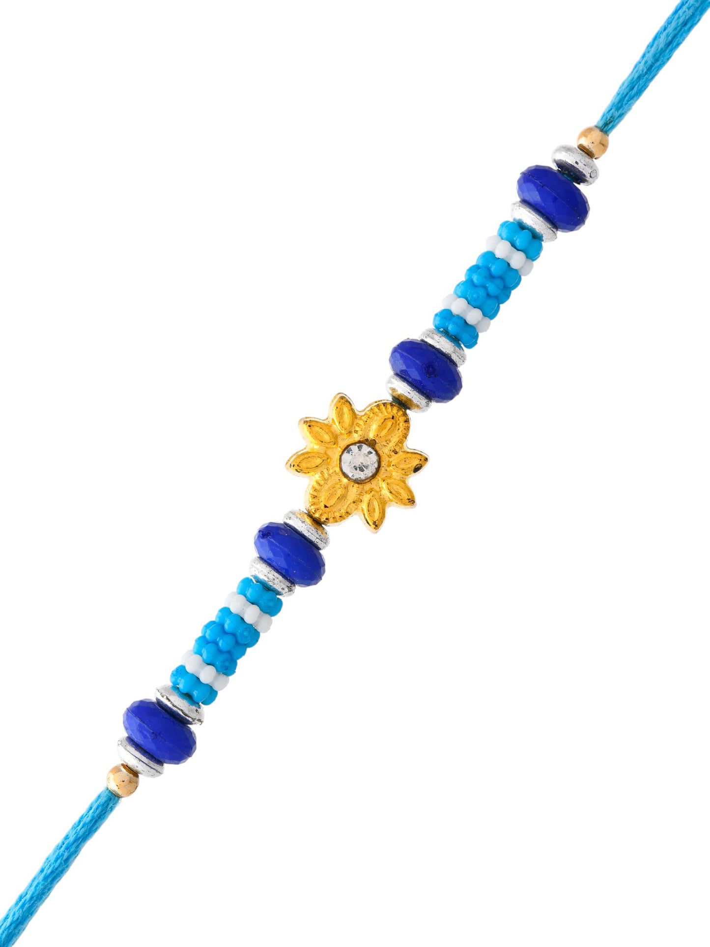 Blue Beads & Golden Floral Motif Rakhi