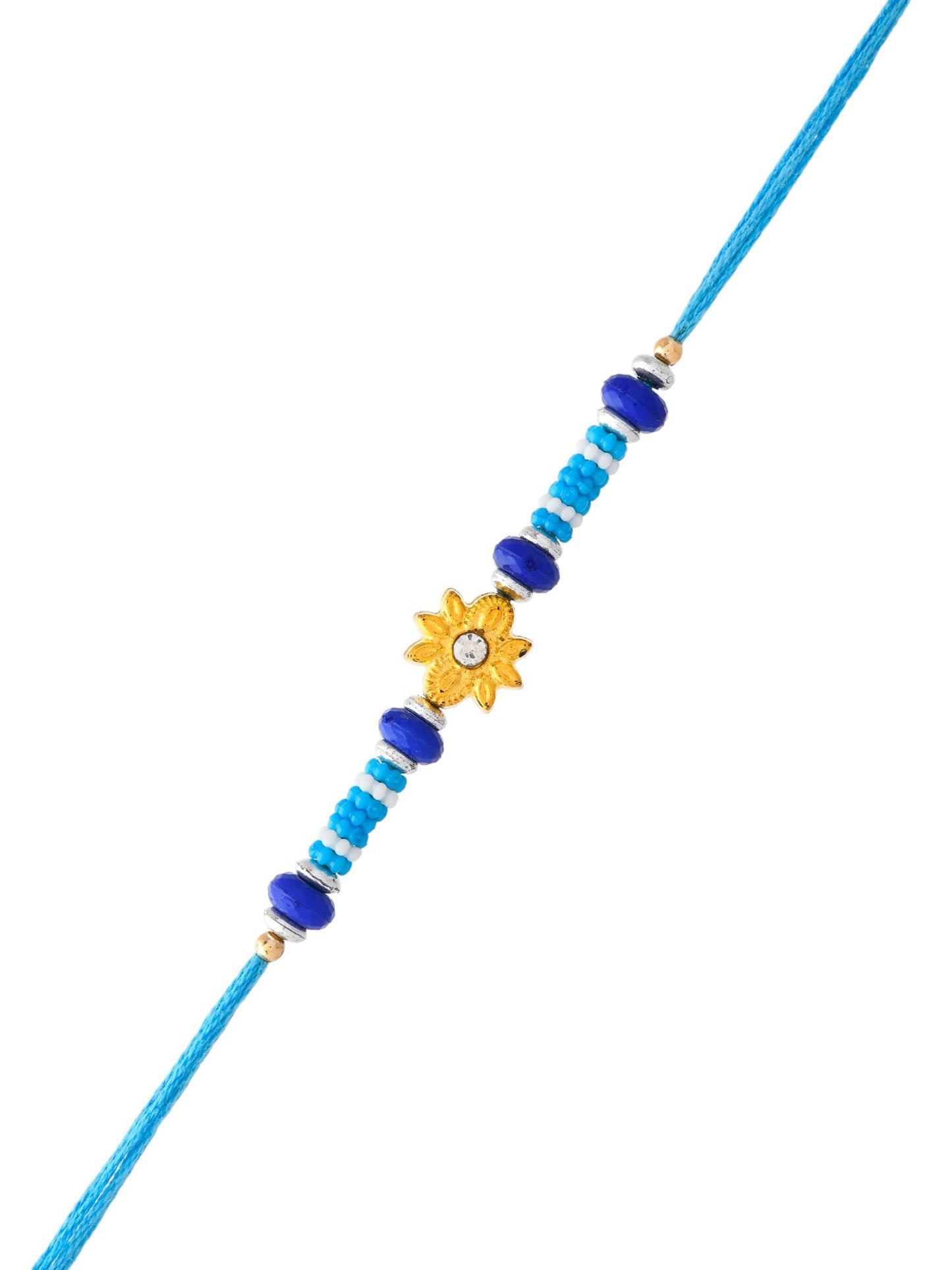 Blue Beads & Golden Floral Motif Rakhi