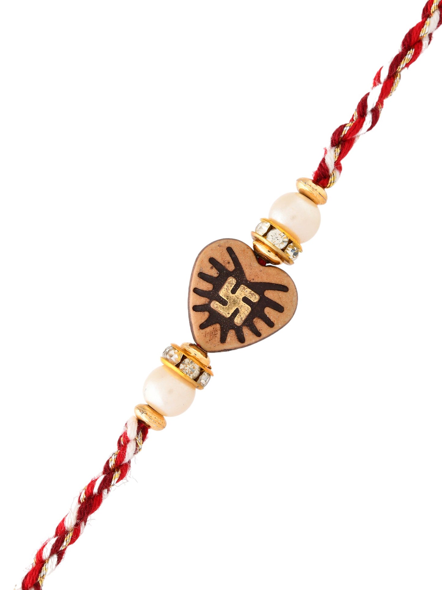 Brown Heart Shape Mauli Rakhi with Swastik Motif