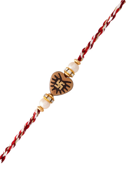 Brown Heart Shape Mauli Rakhi with Swastik Motif