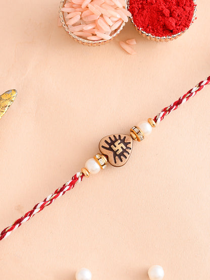 Brown Heart Shape Mauli Rakhi with Swastik Motif