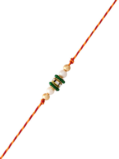 Green Cystal & AD Studded Mauli Thread Rakhi