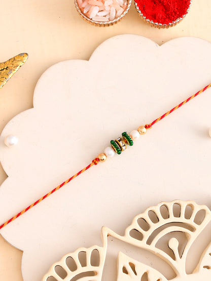 Green Cystal & AD Studded Mauli Thread Rakhi