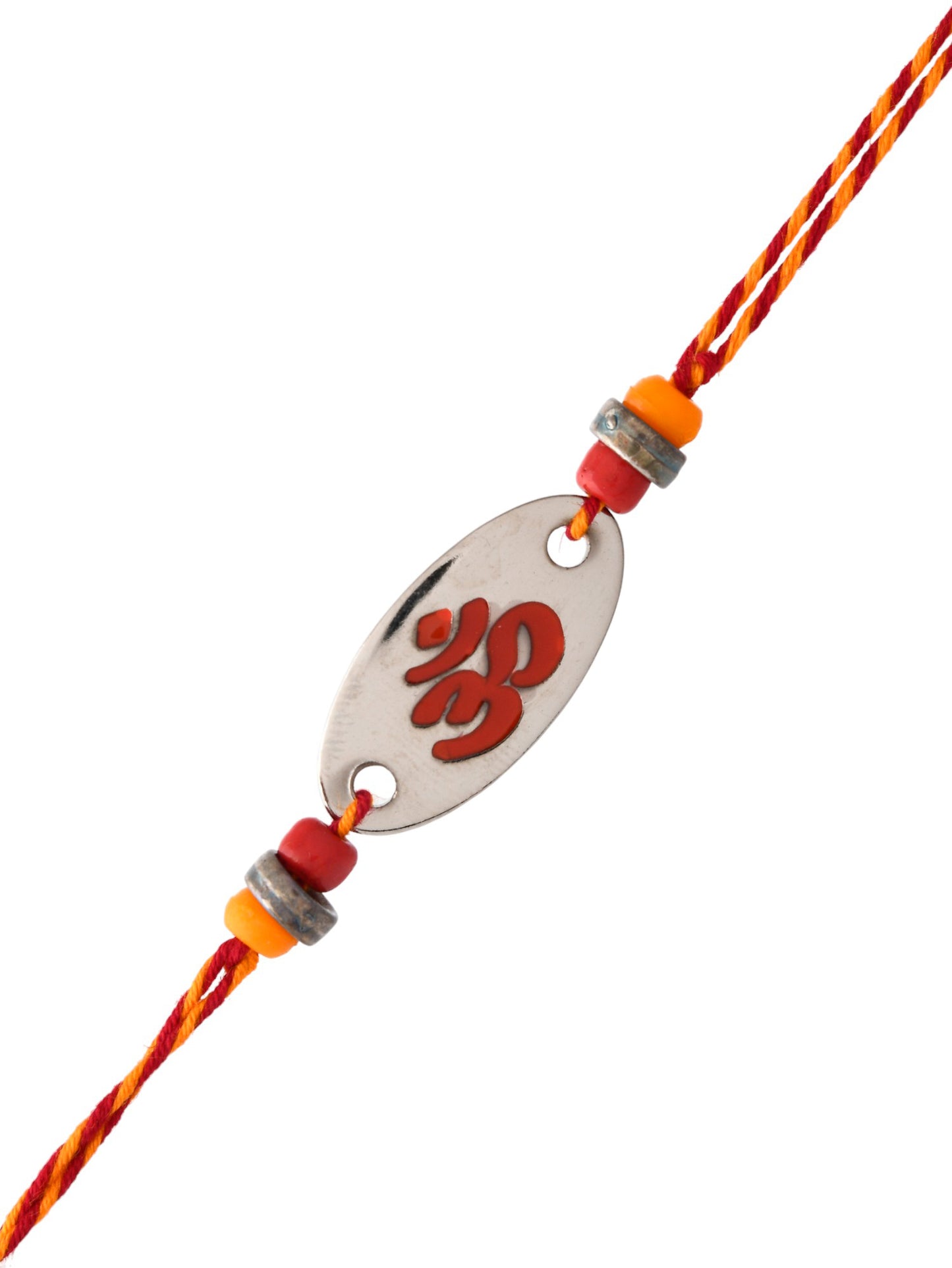 Silver Base Beads Studded OM Rakhi