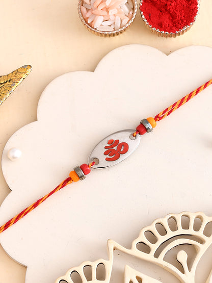Silver Base Beads Studded OM Rakhi