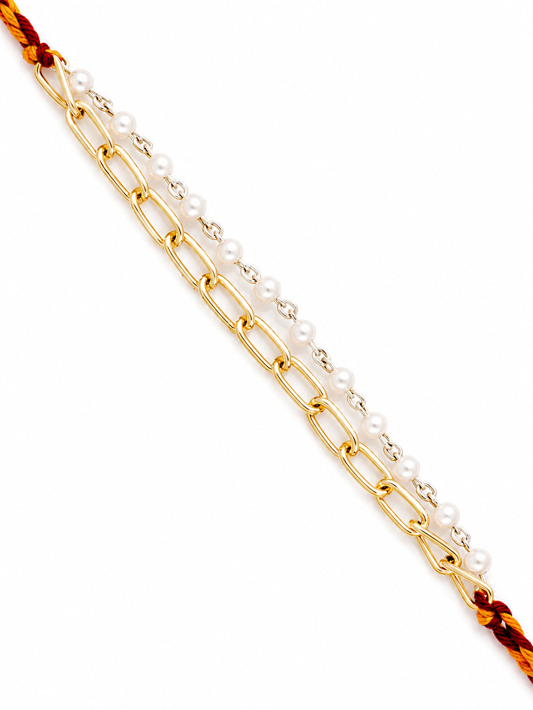 Golden Chain and Silver Pearls Rakhi