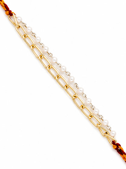 Golden Chain and Silver Pearls Rakhi