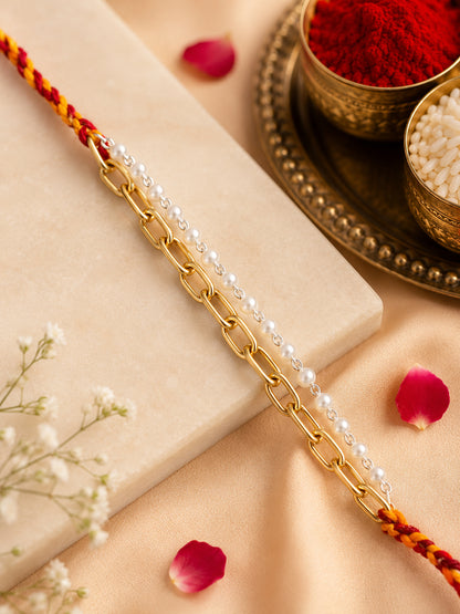 Golden Chain and Silver Pearls Rakhi
