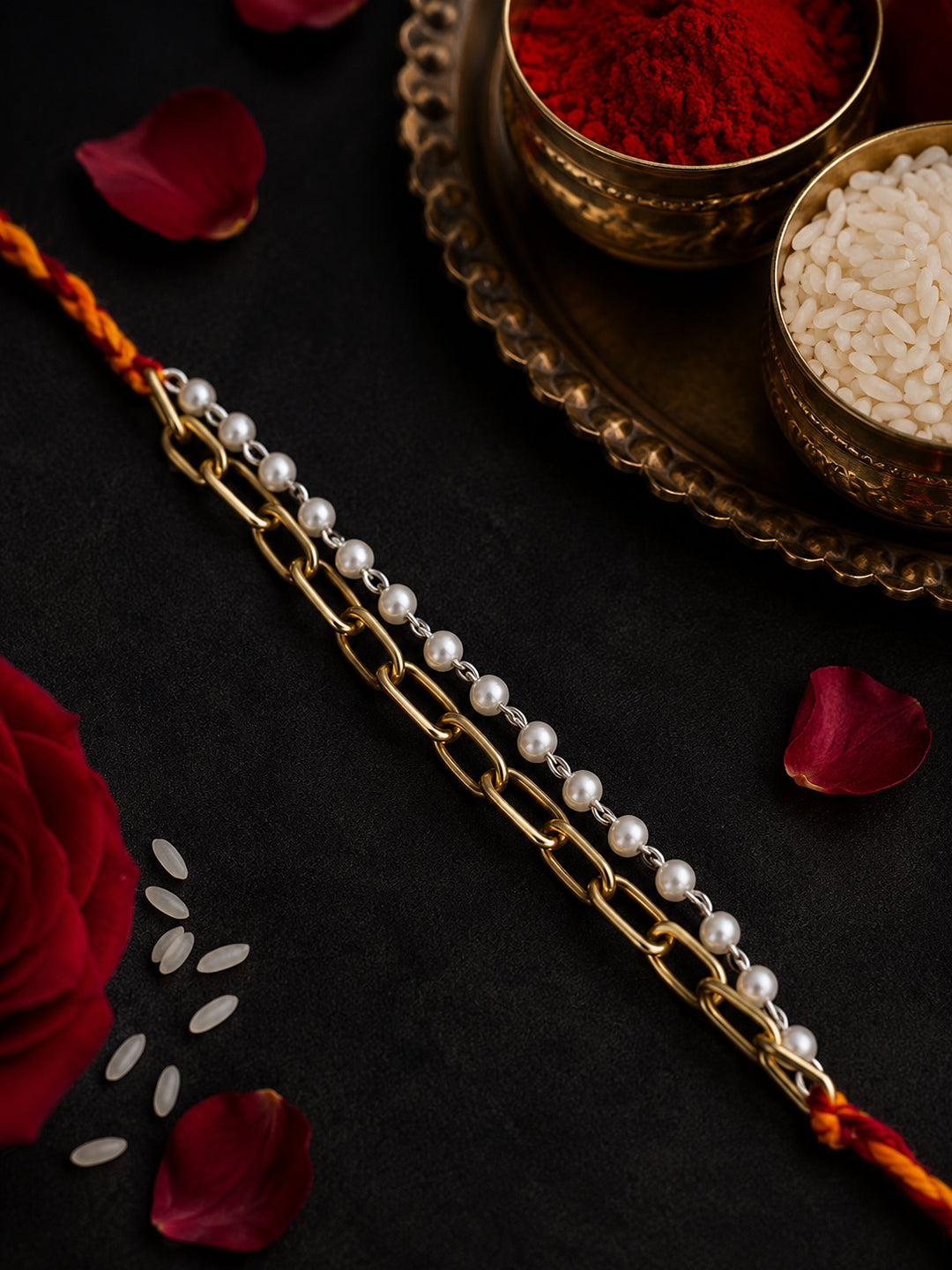 Golden Chain and Silver Pearls Rakhi
