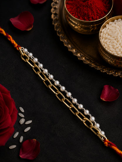 Golden Chain and Silver Pearls Rakhi