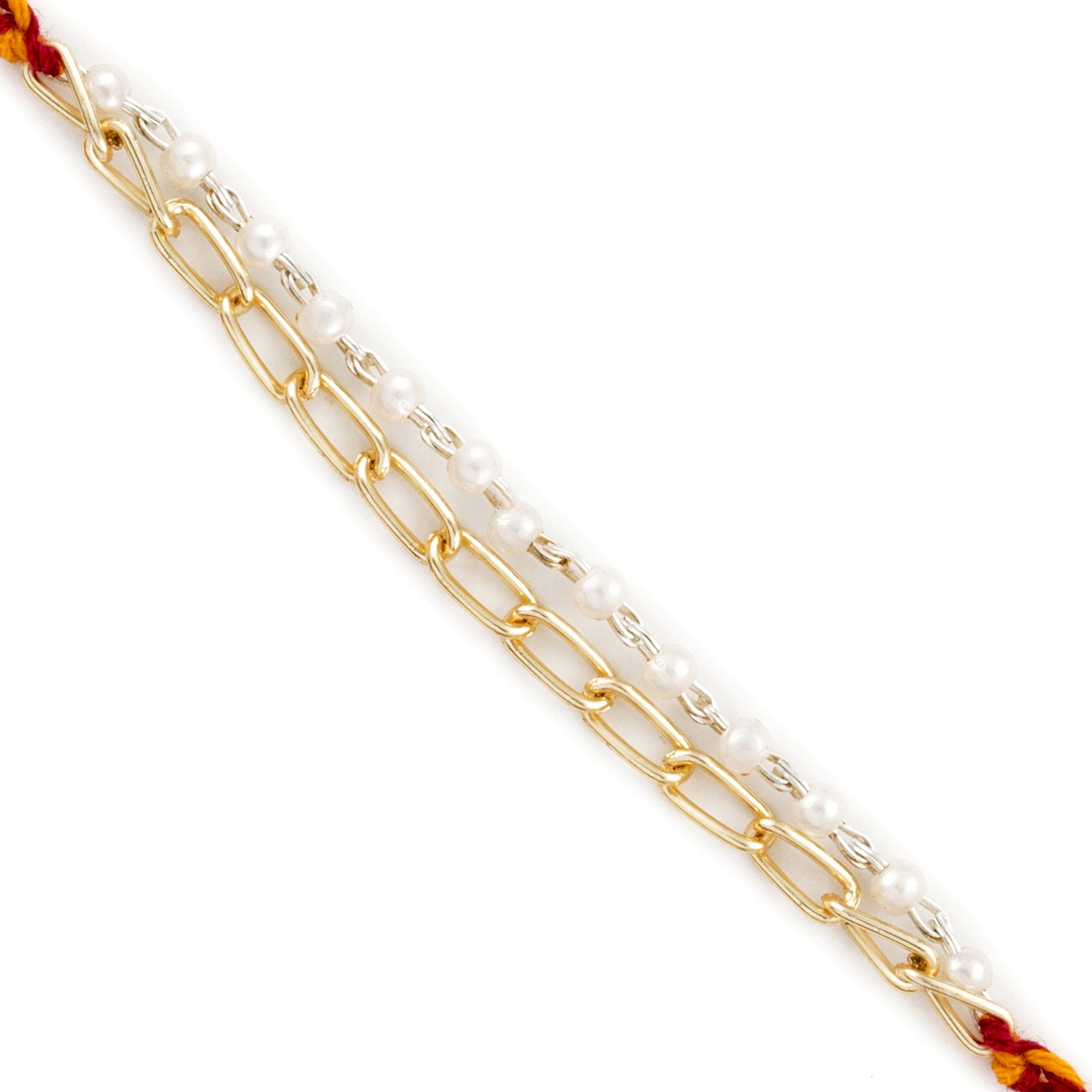 Golden Chain and Silver Pearls Rakhi