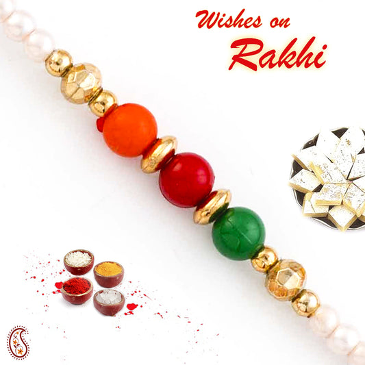 Aapno Rajasthan Orange Green & Red Beads Thread Rakhi