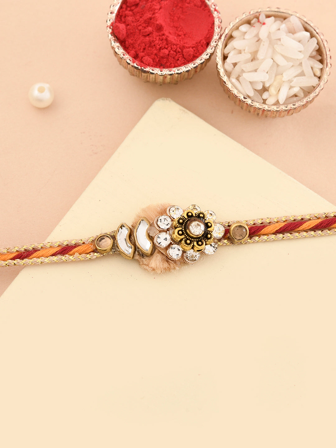 Floral Stone Work Multistrand Single Rakhi