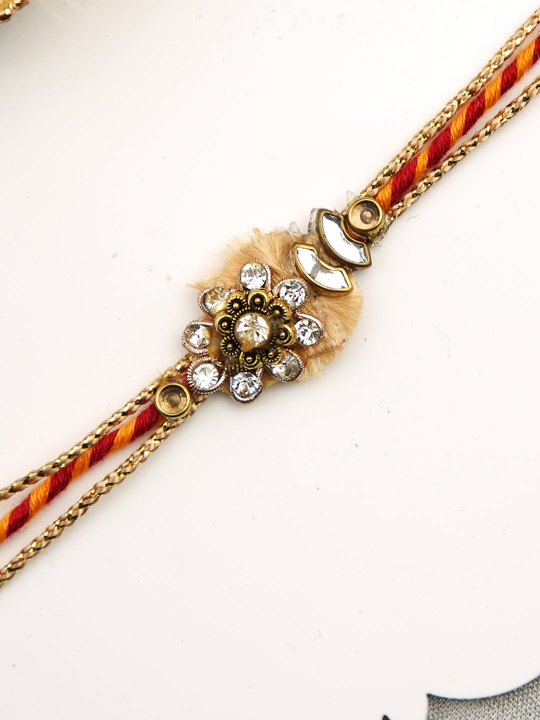 Floral Stone Work Multistrand Single Rakhi